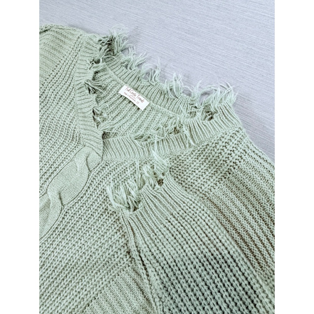 Full Circle Trends Sweater Womens 2X Sage Green Excellent Distressed Cable Knit
